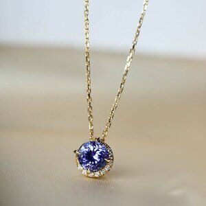 New 18k yellow gold natural tanzanite necklace pendant